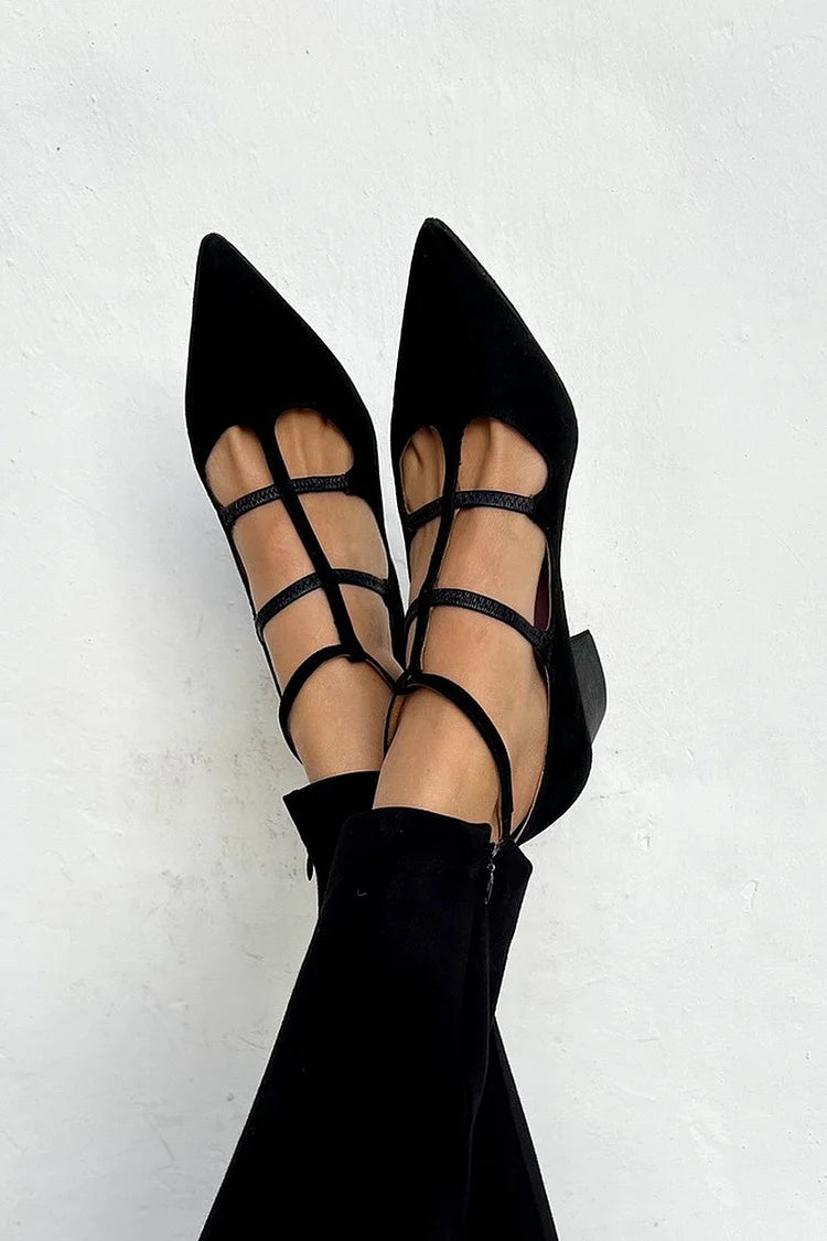 Annelore™ | Escarpins Noirs Élégants à Bout Pointu et Bride