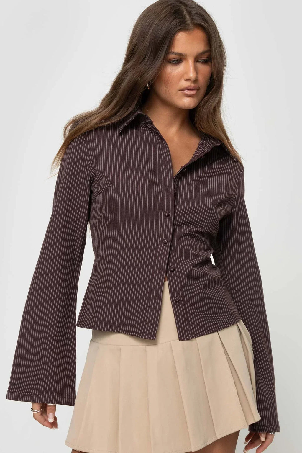 Chemise Anni à Rayures Brun Élégant