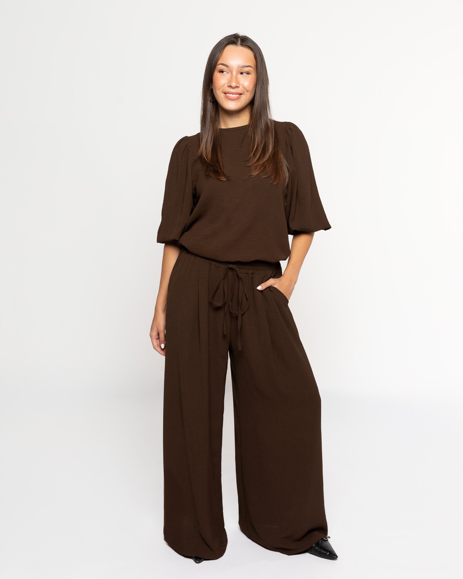 JULIE | Pantalon Brun à Jambes Larges