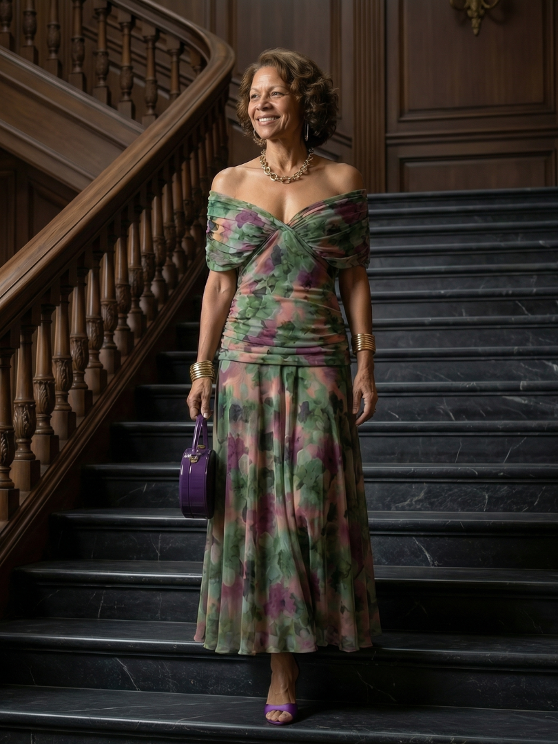 Żaneta | Robe midi à épaules dénudées
