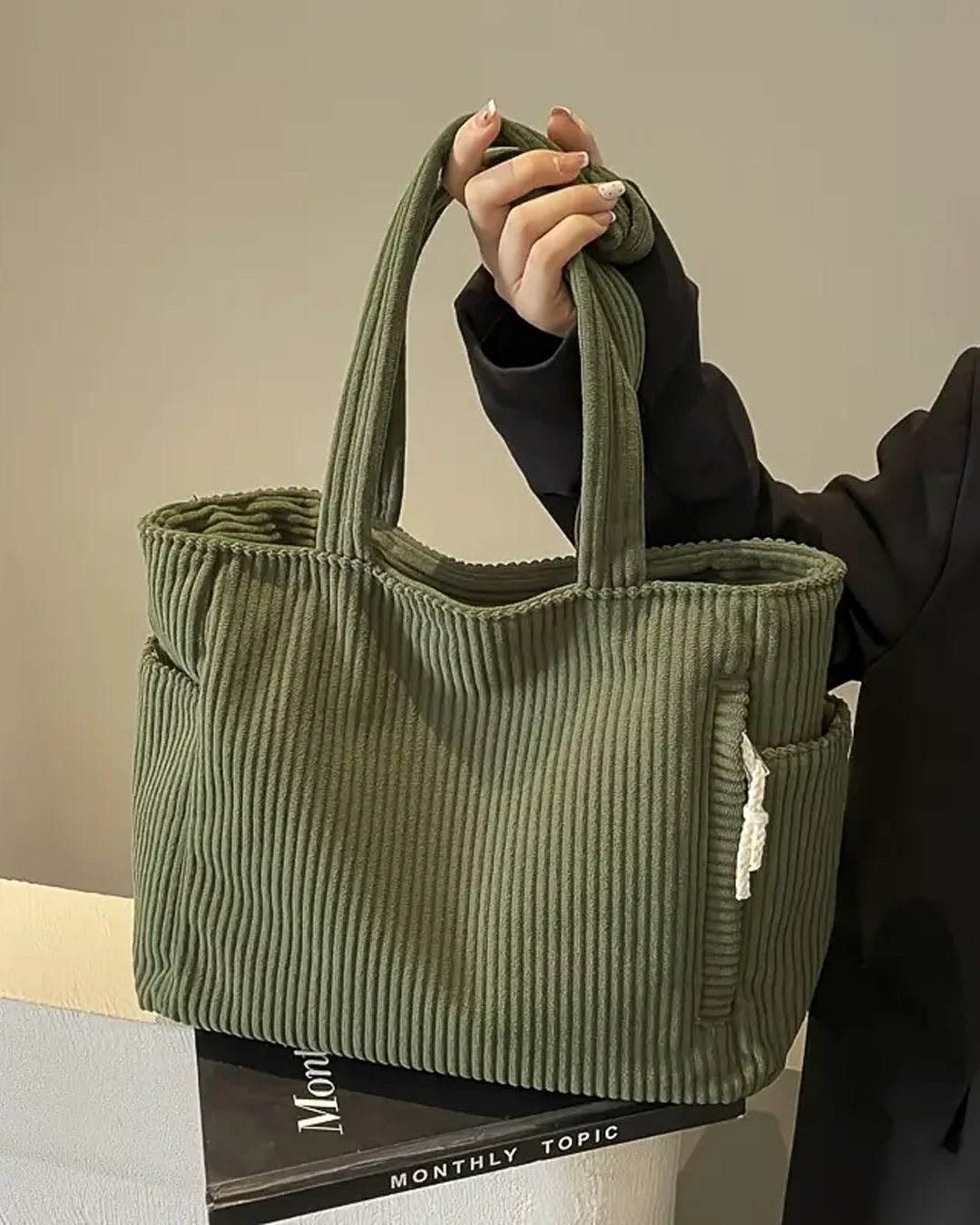 Adalira – Sac tote côtelé avec un cordon décoratif