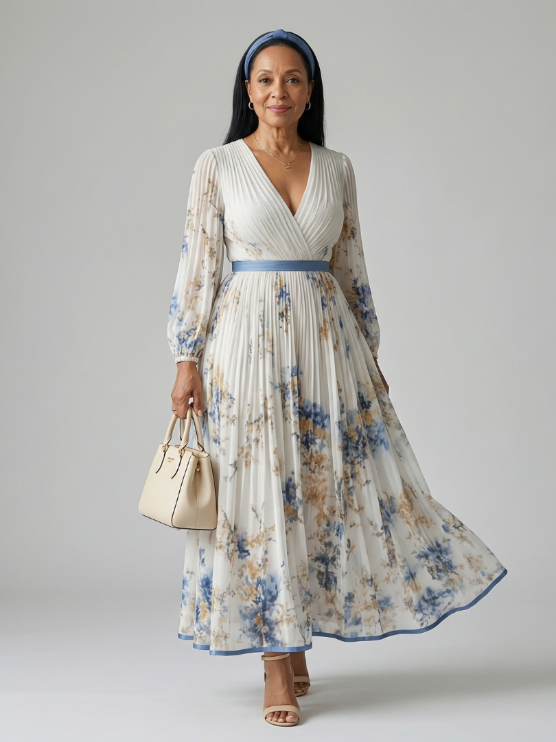Ewa | Robe portefeuille plissée midi