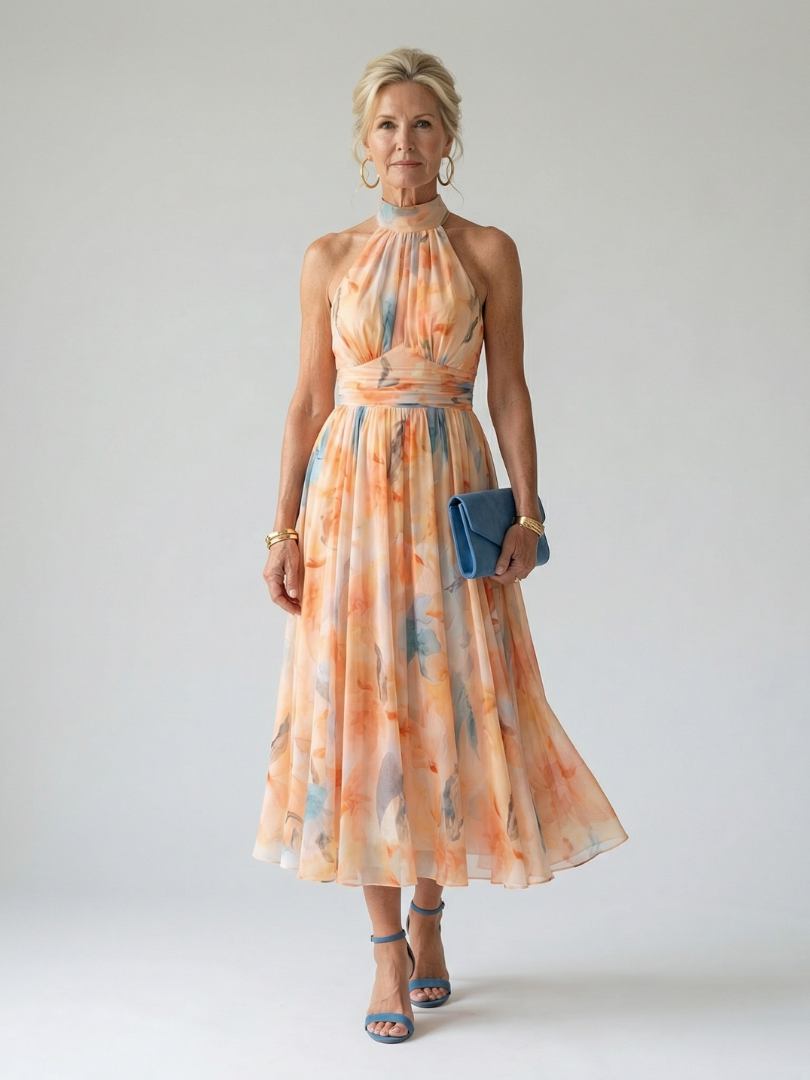 Lena | Robe midi à col halter