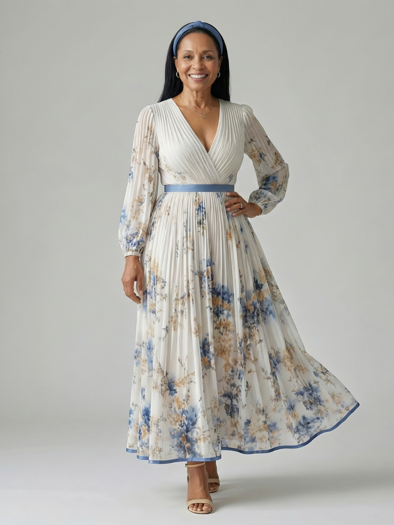 Ewa | Robe portefeuille plissée midi