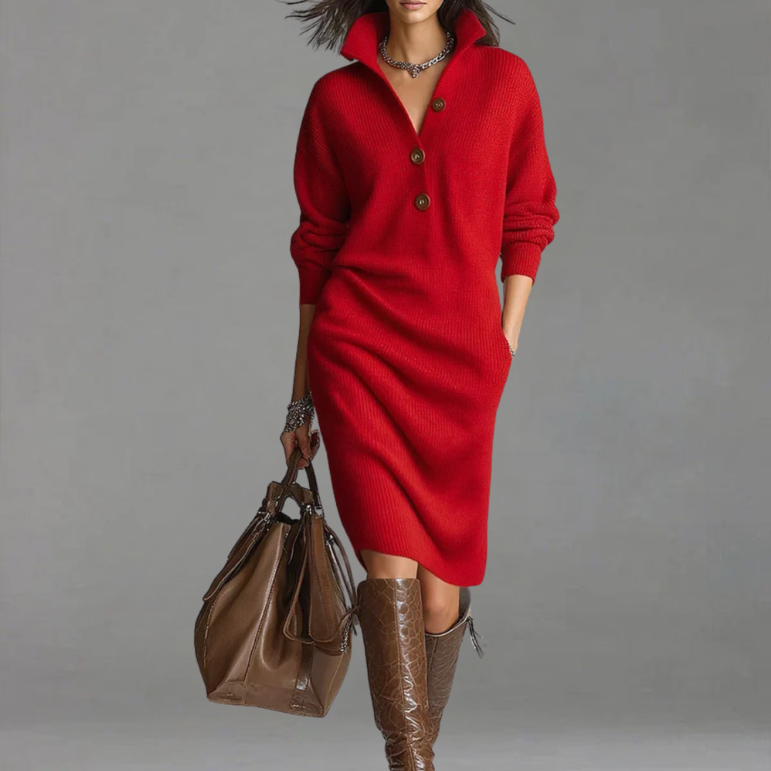 Robe Ada pour femme avec col et boutons