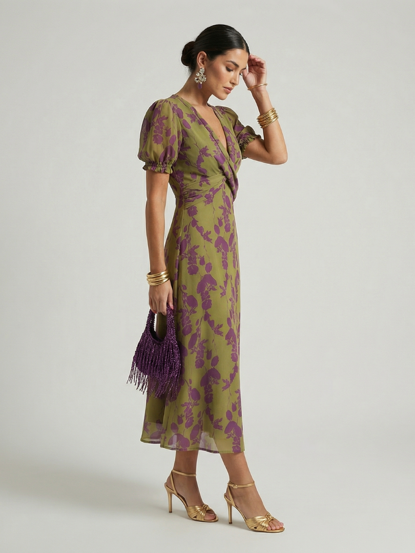 Natalia | Bloemen midi-jurk