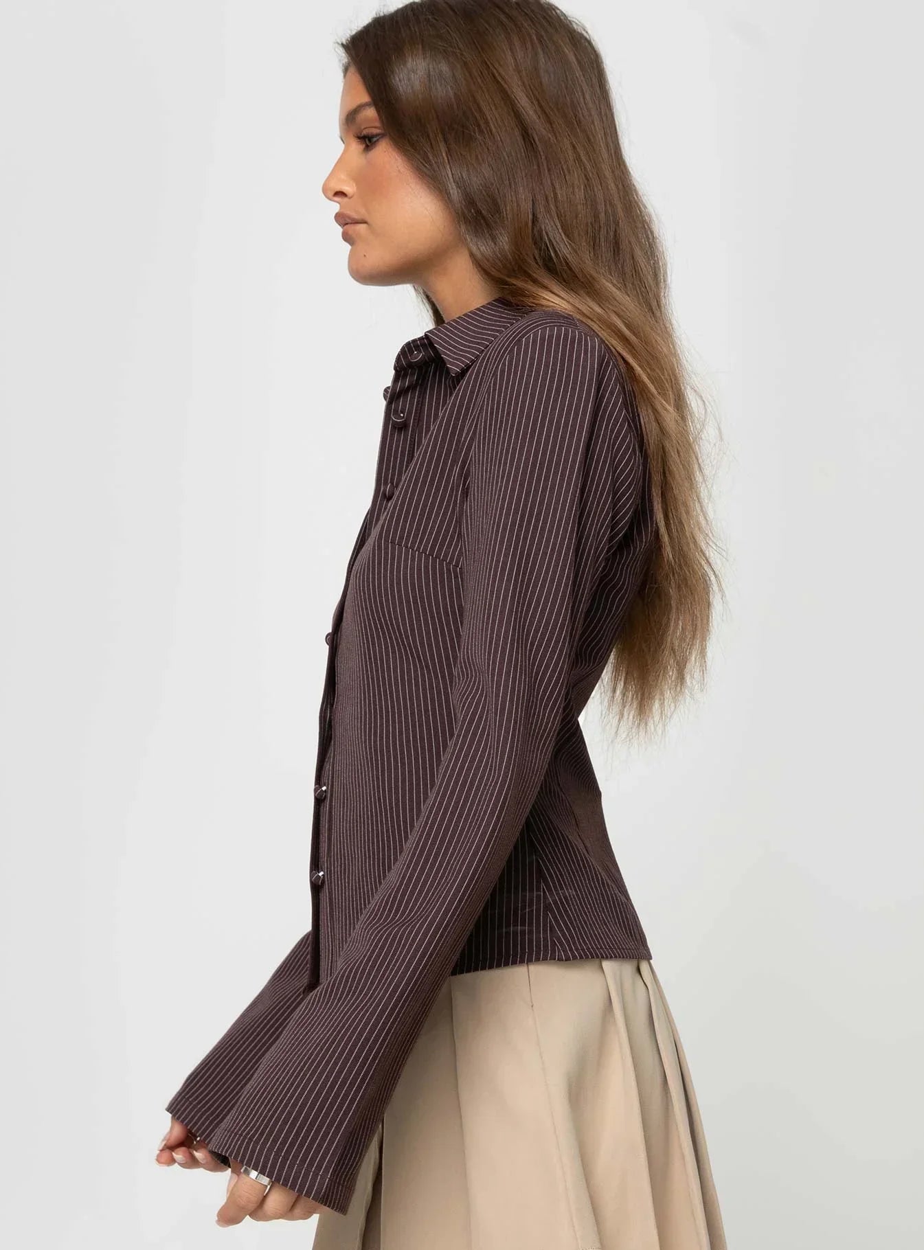 Chemise Anni à Rayures Brun Élégant