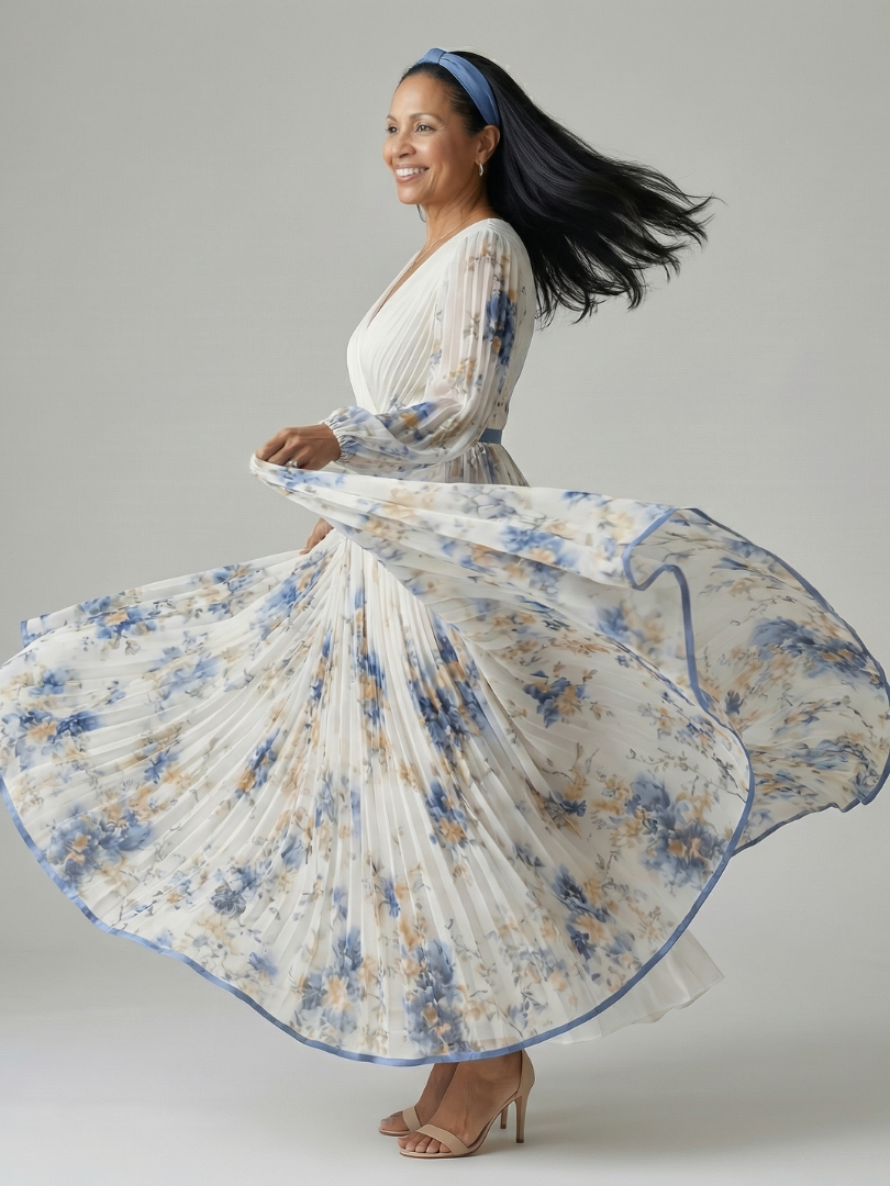 Ewa | Robe portefeuille plissée midi