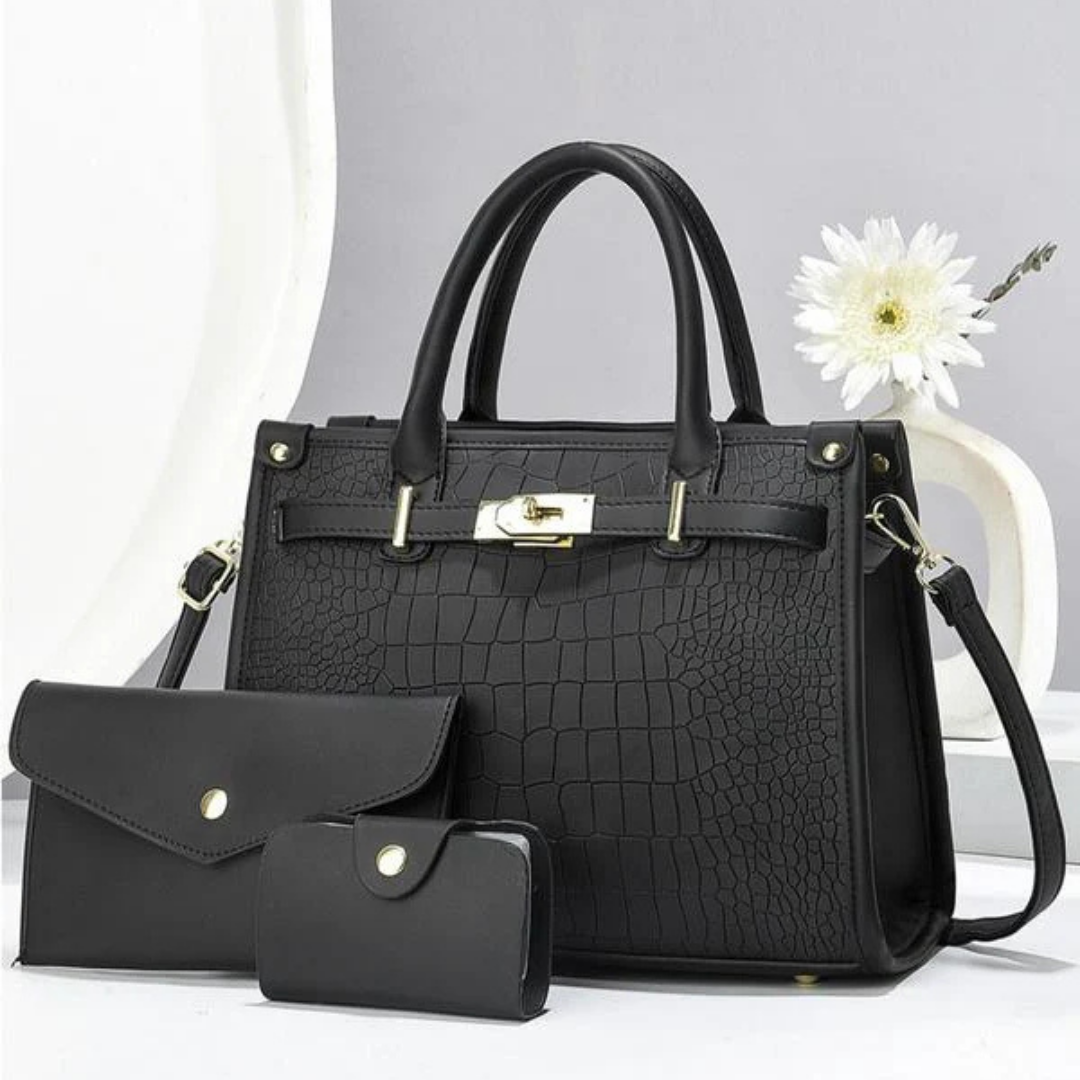 Ateka - Ensemble exceptionnel de trois sacs à main en cuir Premium Allure