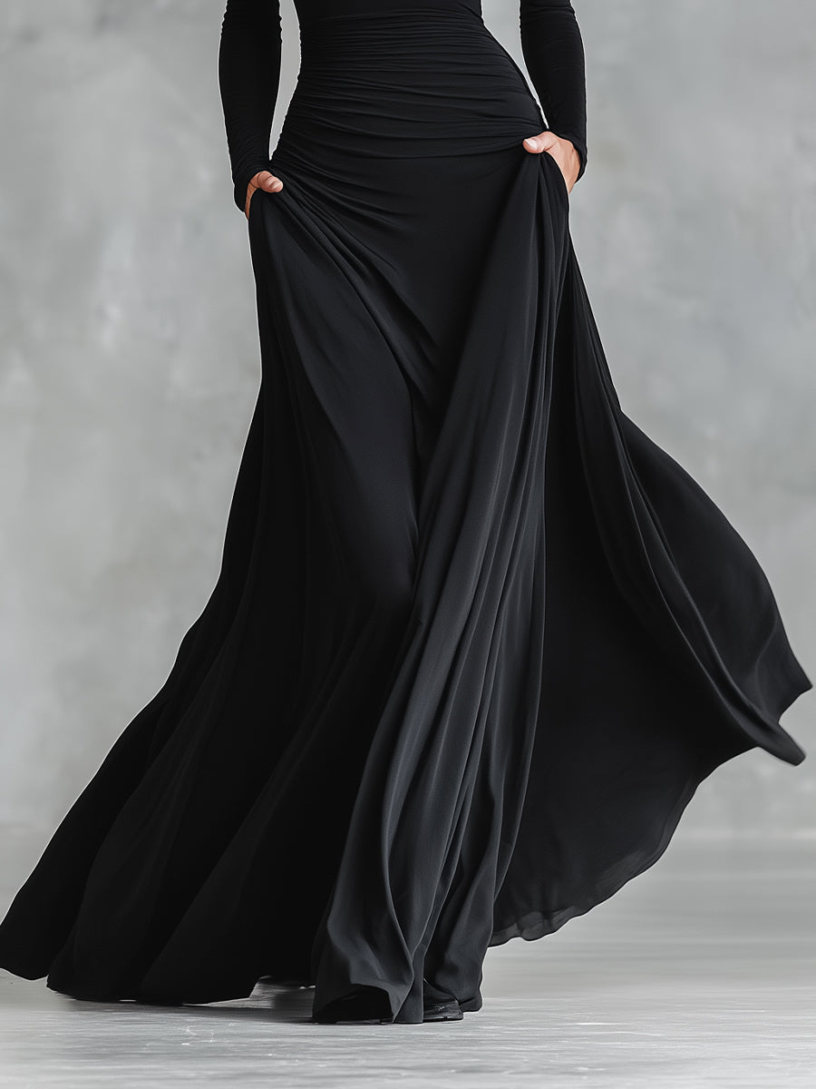 Rubi | Robe Maxi Élégante avec Buste Plissé et Encolure Bateau