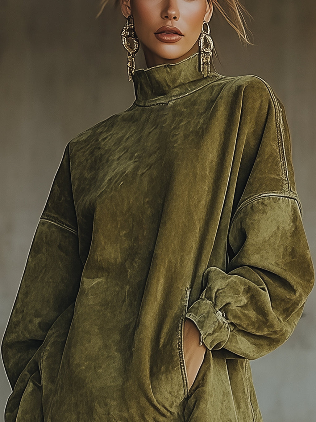Robe oversize effet daim avec franges