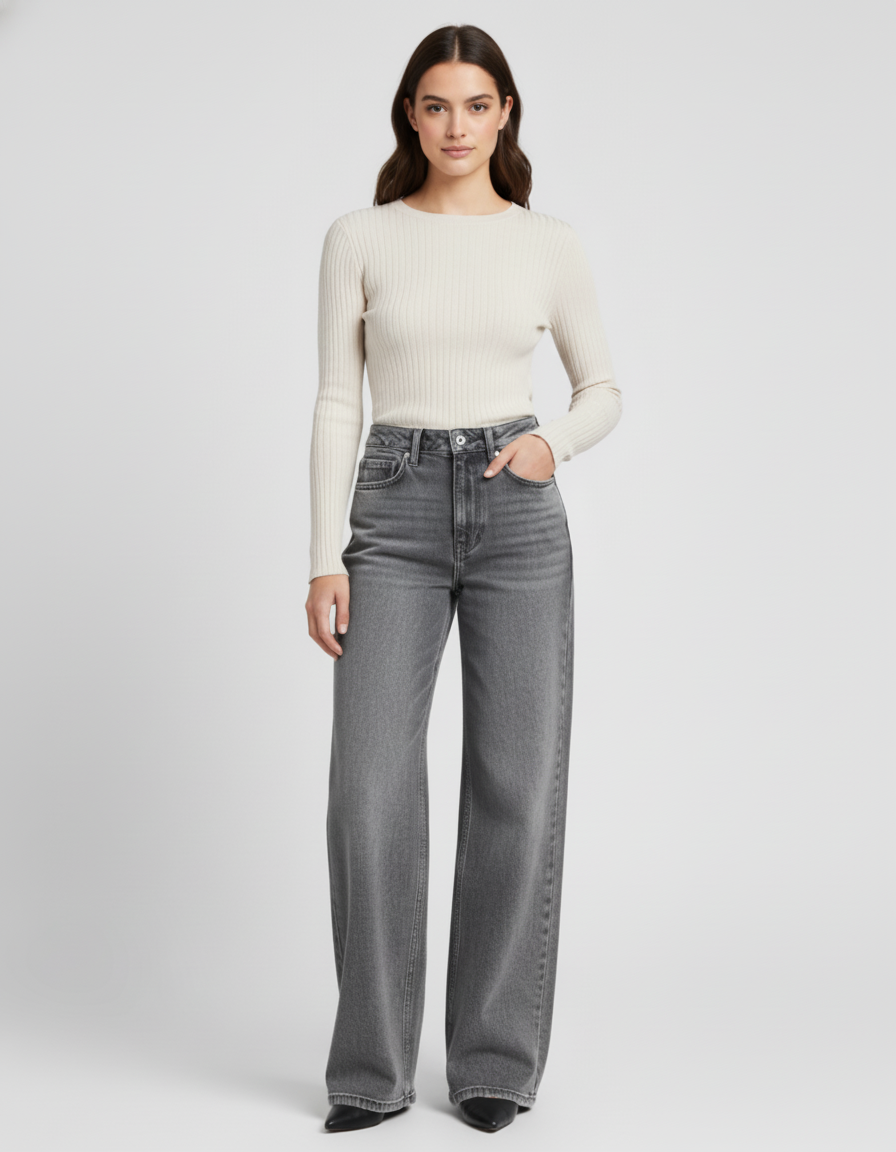 AITANA™ – Jean Bootcut Gris Élégance Décontractée