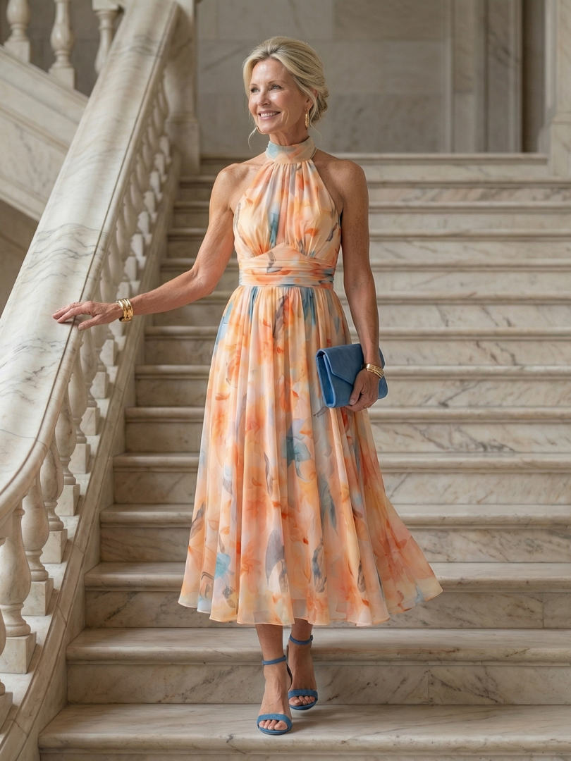 Lena | Robe midi à col halter