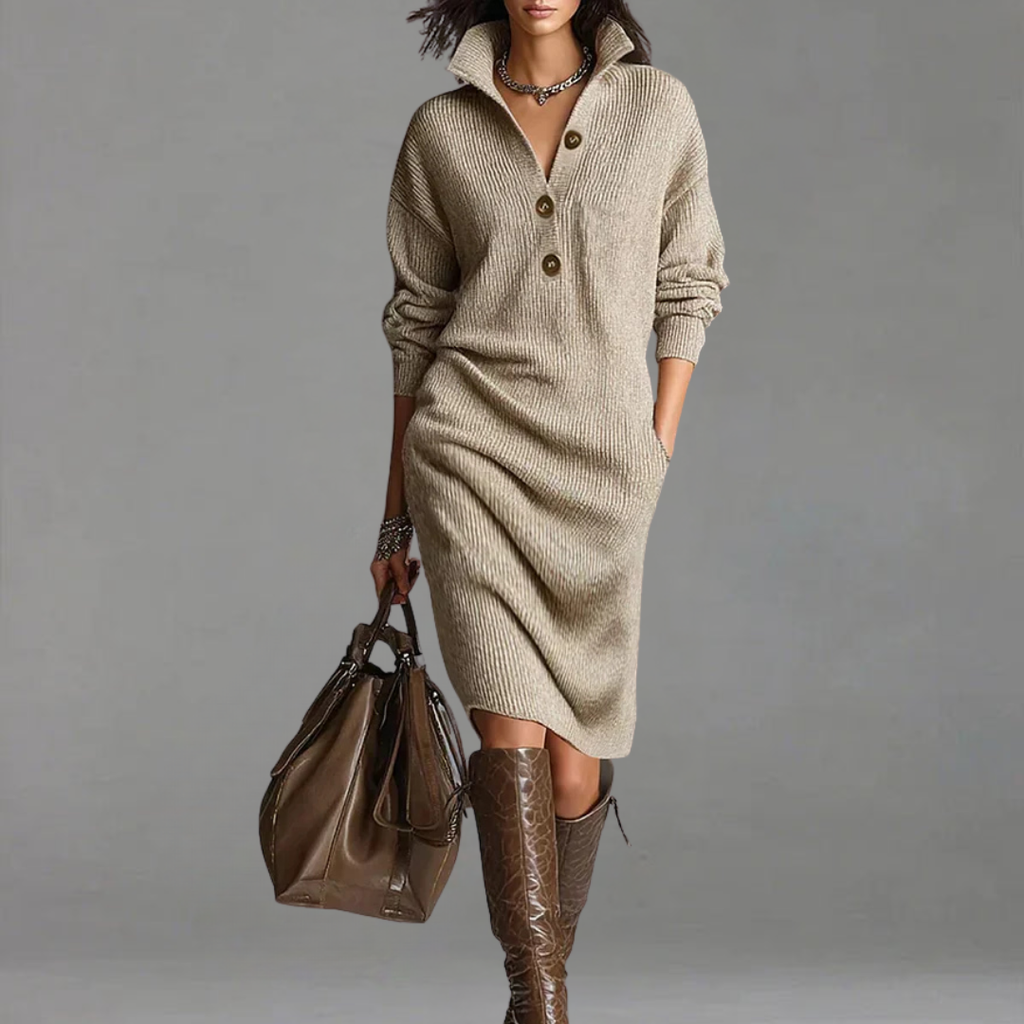 Robe Ada pour femme avec col et boutons