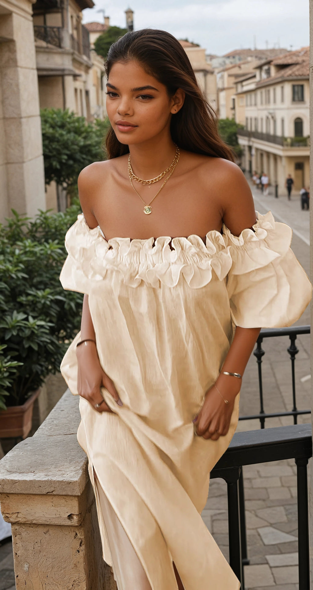Francisca - Élégante robe d'été à épaules dénudées