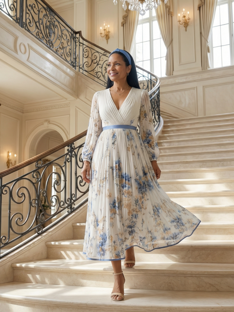 Ewa | Robe portefeuille plissée midi