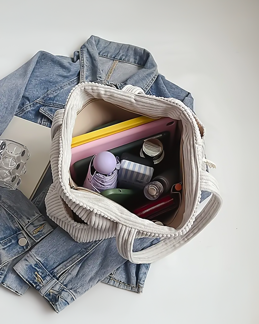 Adalira – Sac tote côtelé avec un cordon décoratif