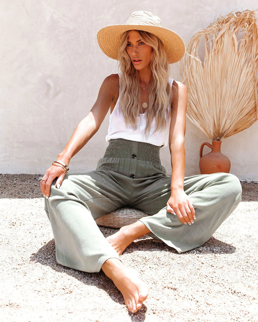 Nikki - Pantalon en lin à taille haute