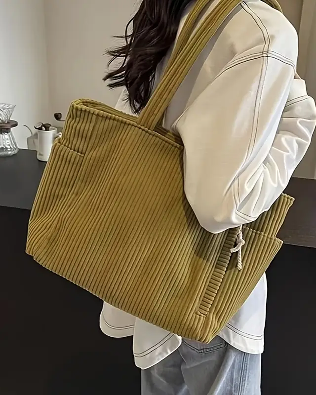 Adalira – Sac tote côtelé avec un cordon décoratif
