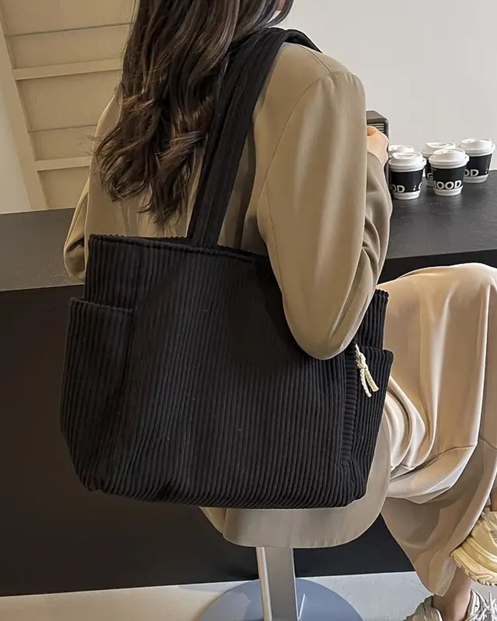 Adalira – Sac tote côtelé avec un cordon décoratif