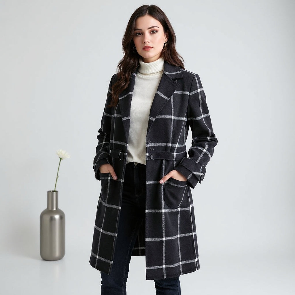 Bożena | Veste Tweed Rétro à Carreaux avec Col Élégant