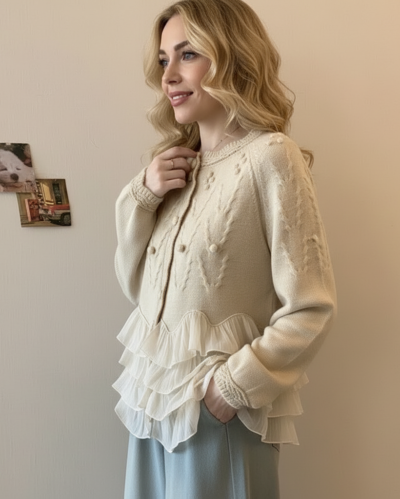Elegante gebreide cardigan met ruches