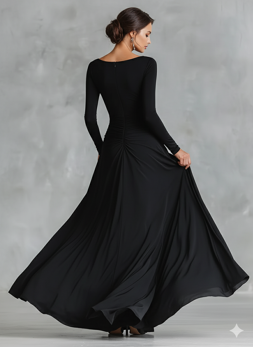 Rubi | Robe Maxi Élégante avec Buste Plissé et Encolure Bateau