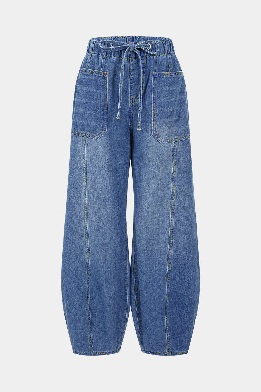 Jean femme à jambes larges et cordon de serrage