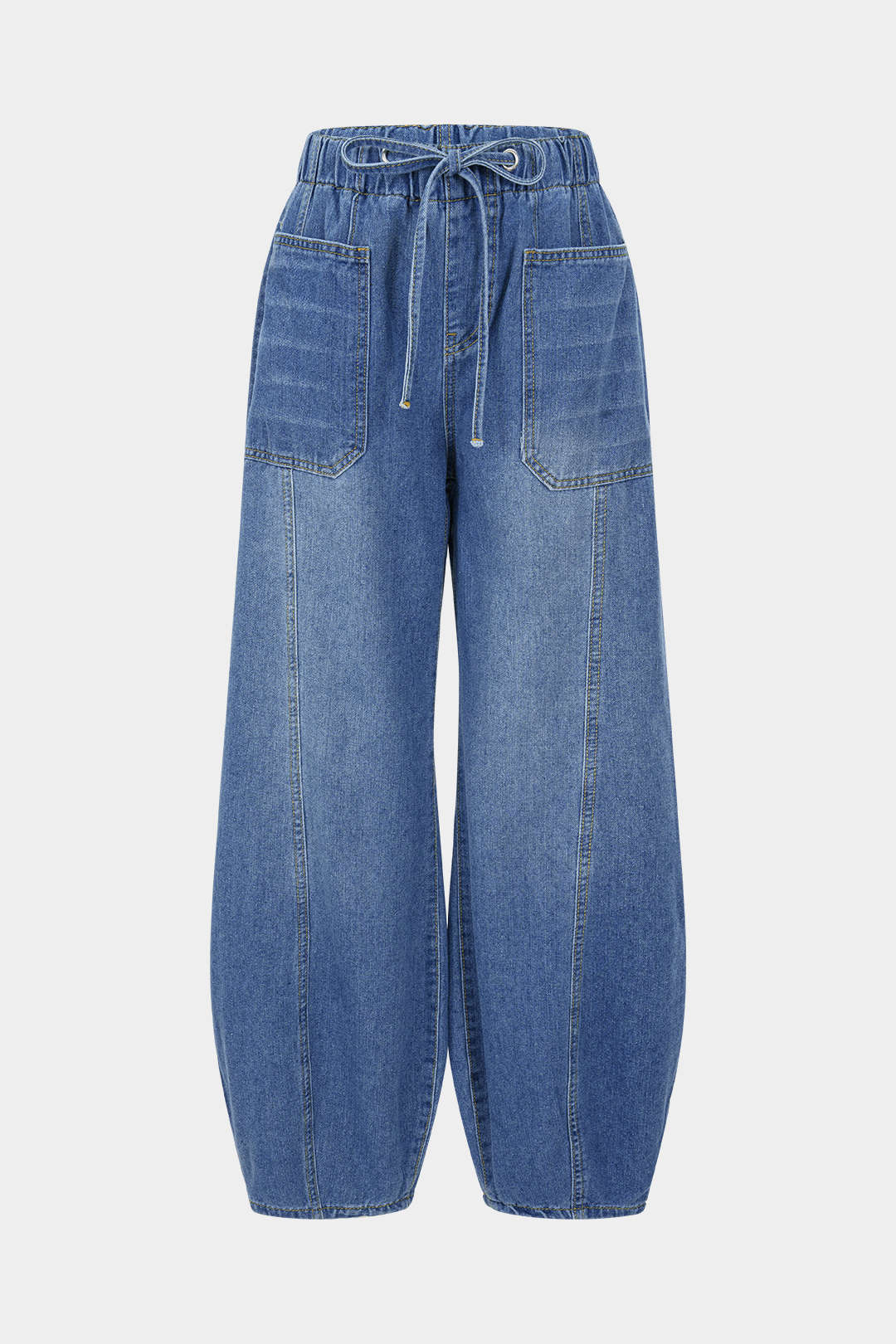 Jean femme à jambes larges et cordon de serrage