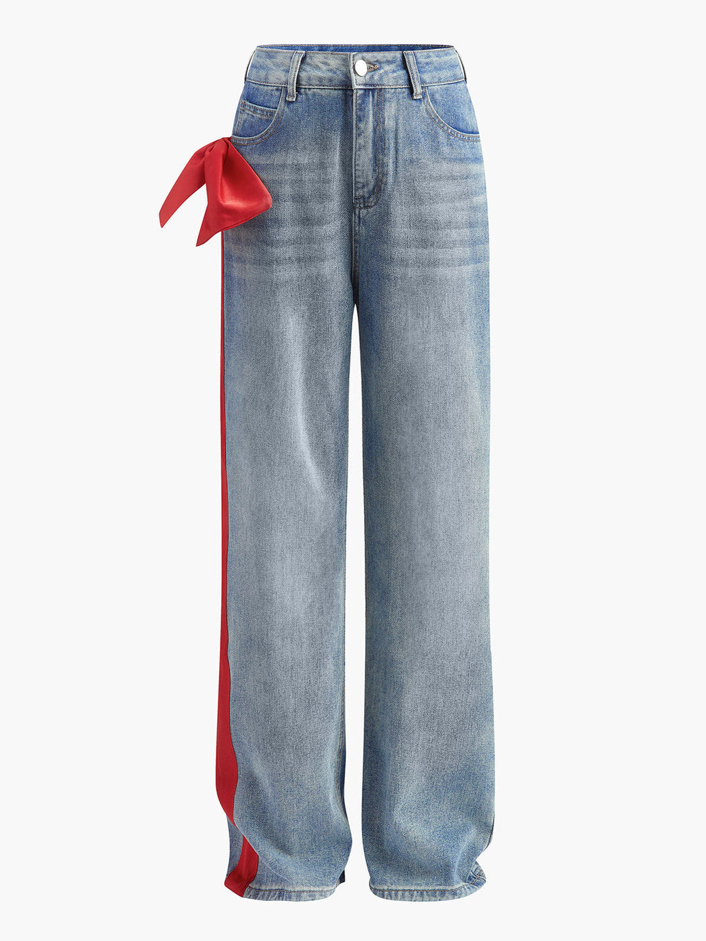 Jeans à jambes larges et nœud décoratif
