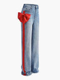 Jeans à jambes larges et nœud décoratif