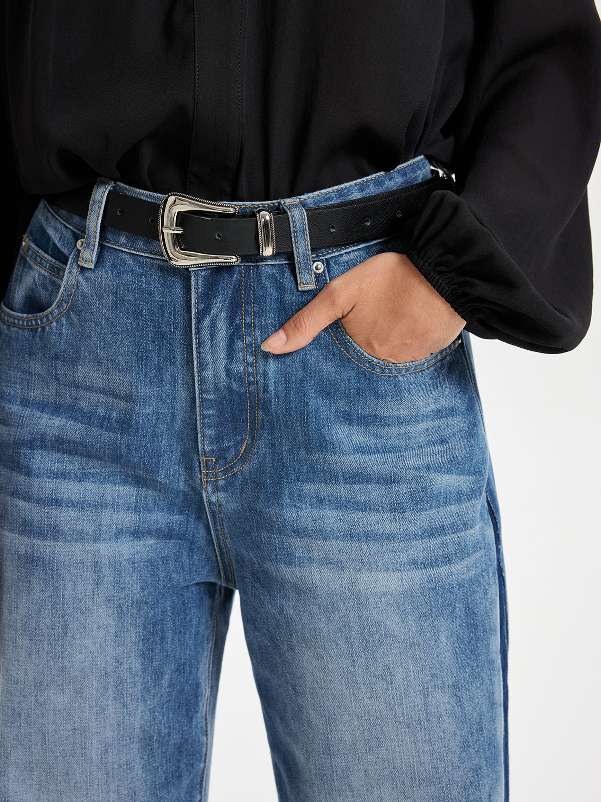 Jeans à jambes larges et taille haute