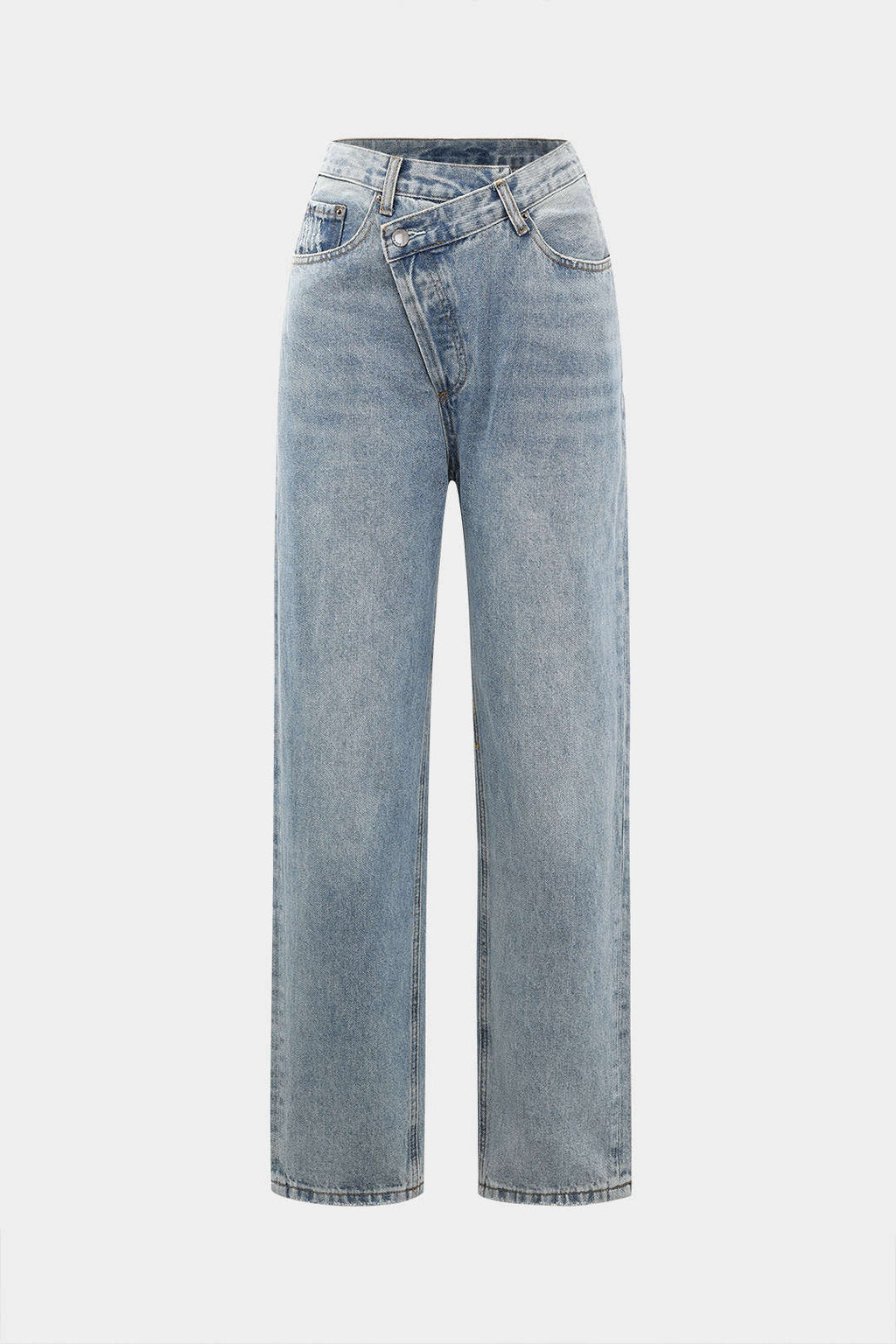Jeans taille haute à fermeture asymétrique