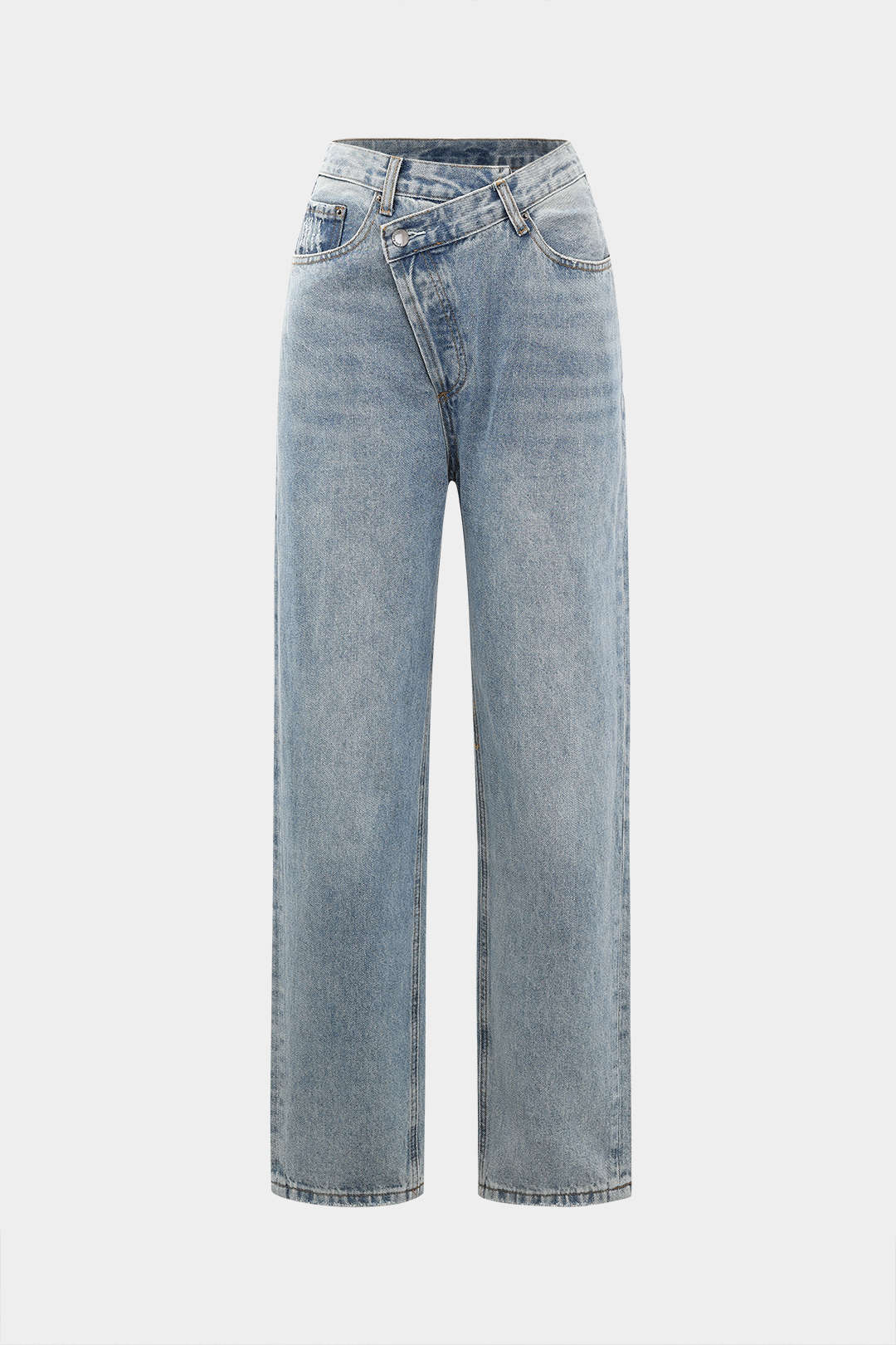 Jeans taille haute à fermeture asymétrique