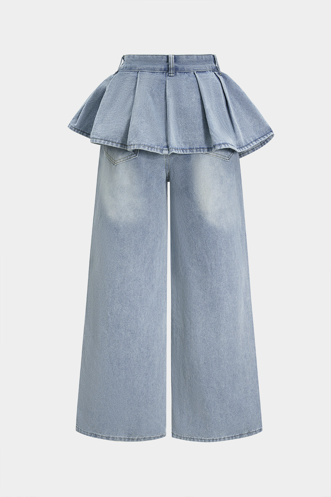 Jeans taille haute avec un volant plissé