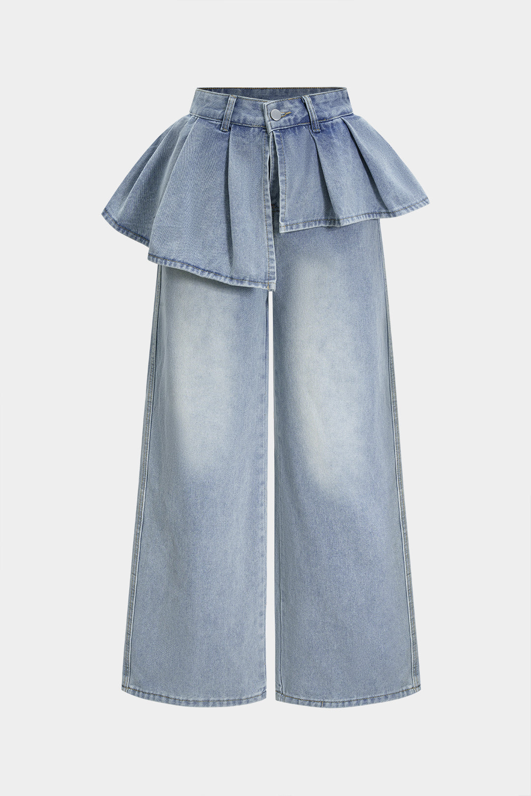 Jeans taille haute avec un volant plissé