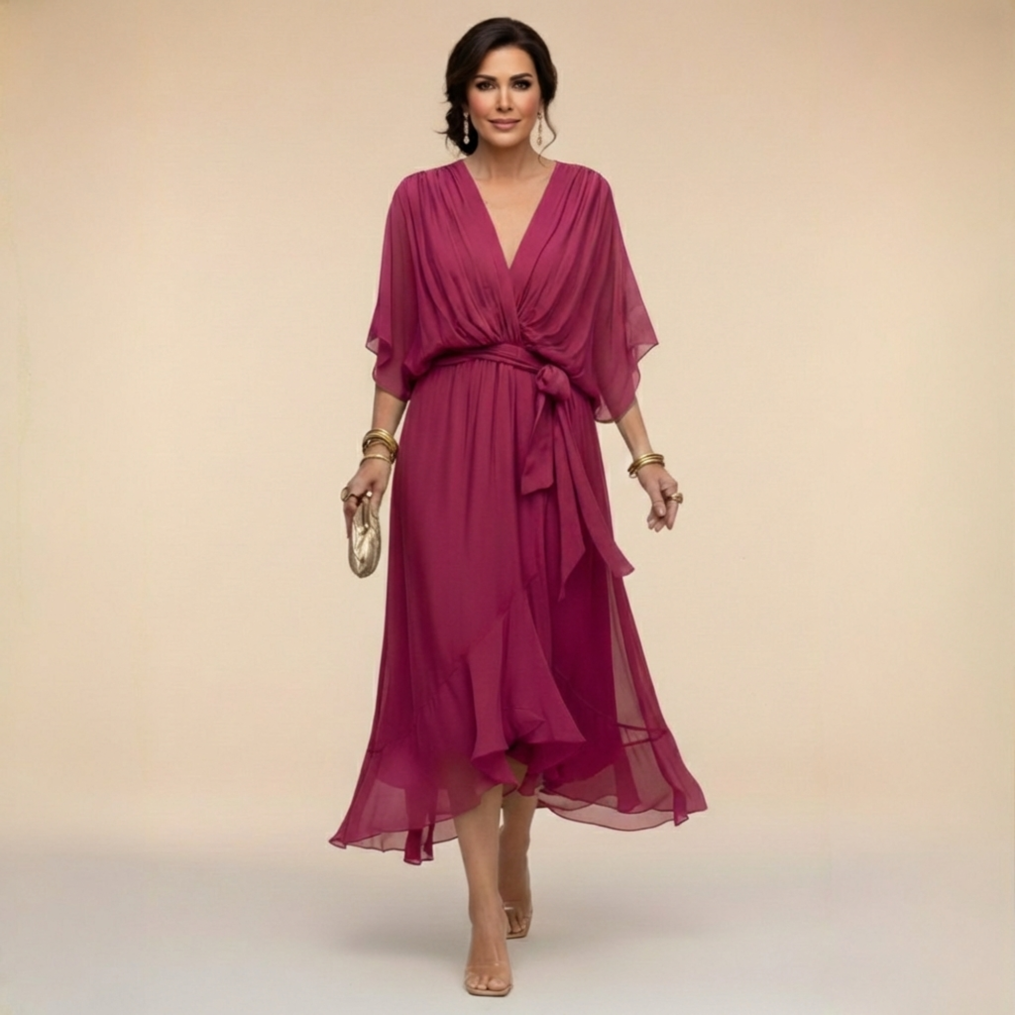 Robe en chiffon Monique à décolleté en V