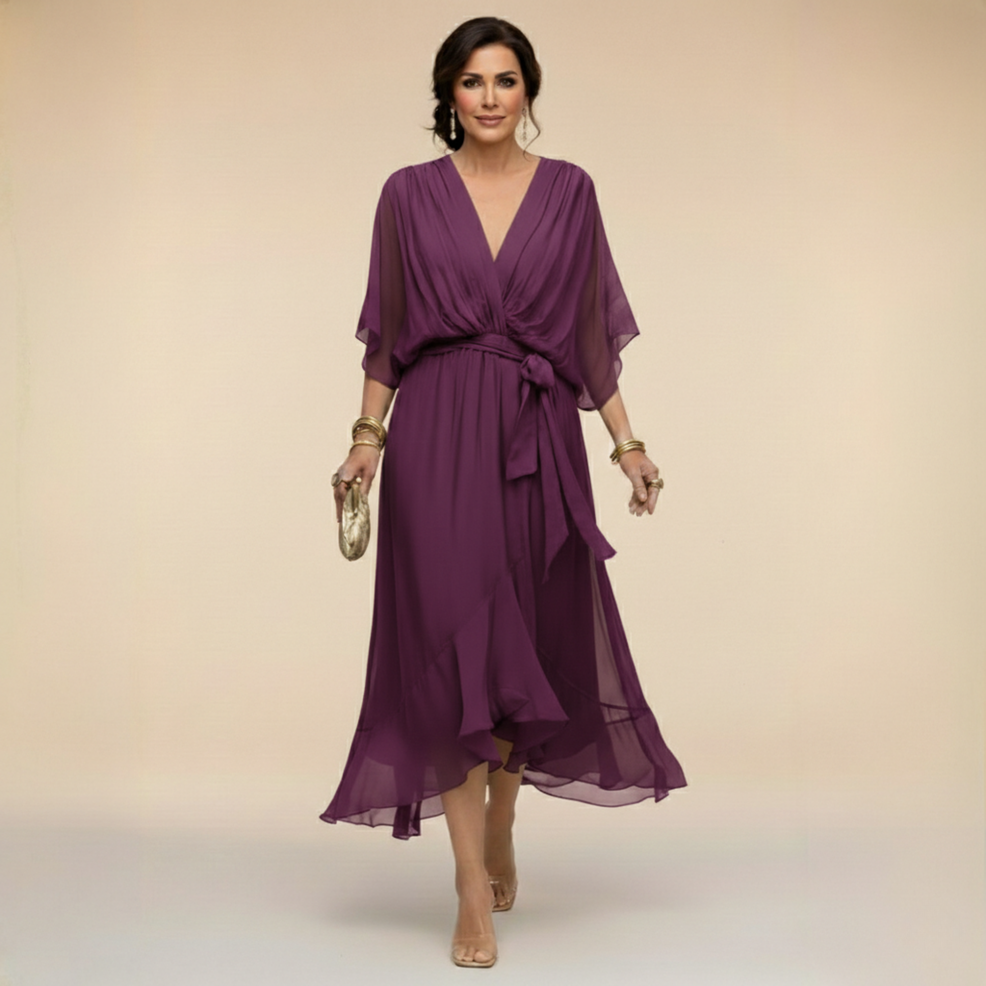 Robe en chiffon Monique à décolleté en V