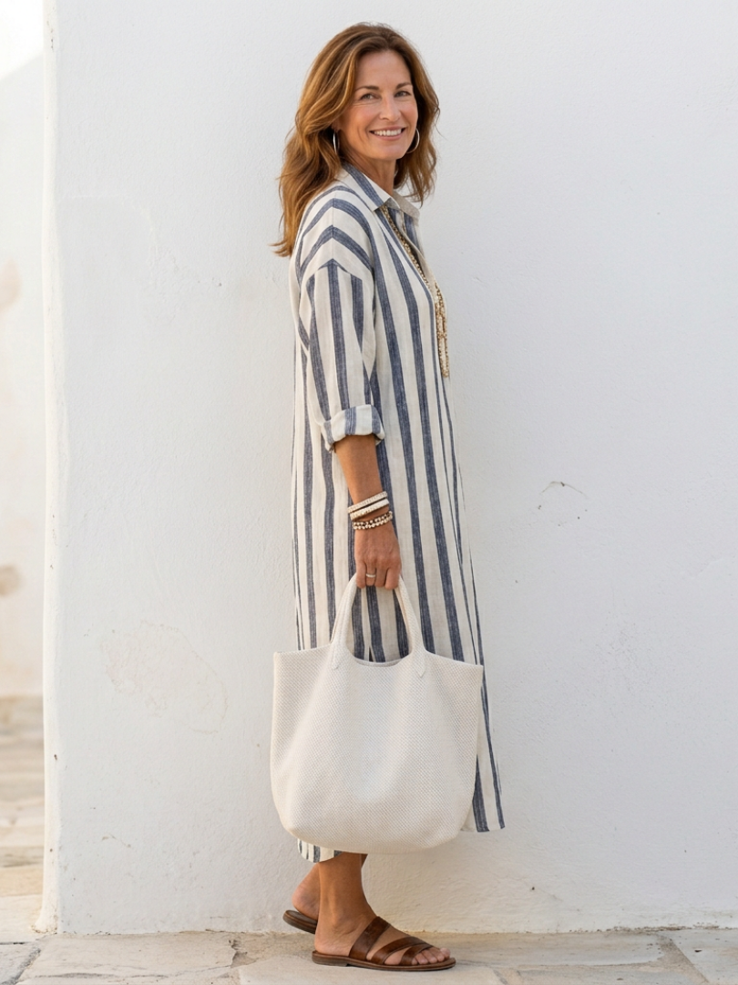 Małgorzata | Robe chemise midi à rayures