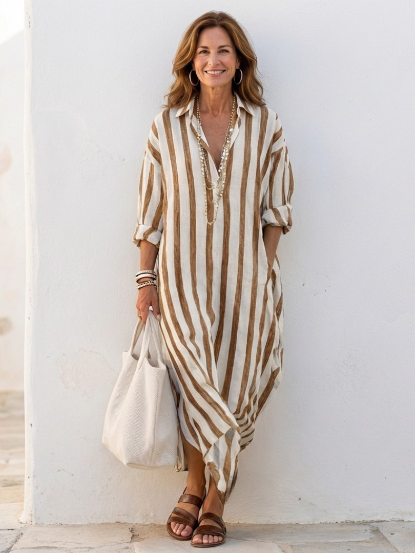 Małgorzata | Robe chemise midi à rayures