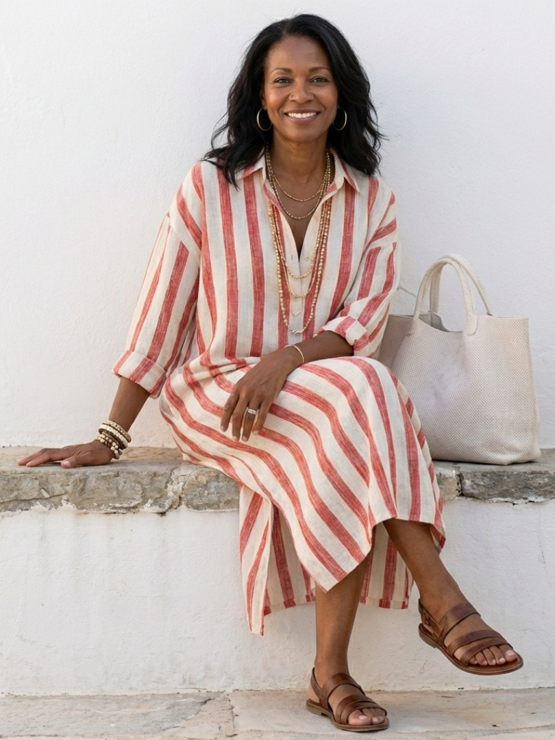 Małgorzata | Robe chemise midi à rayures