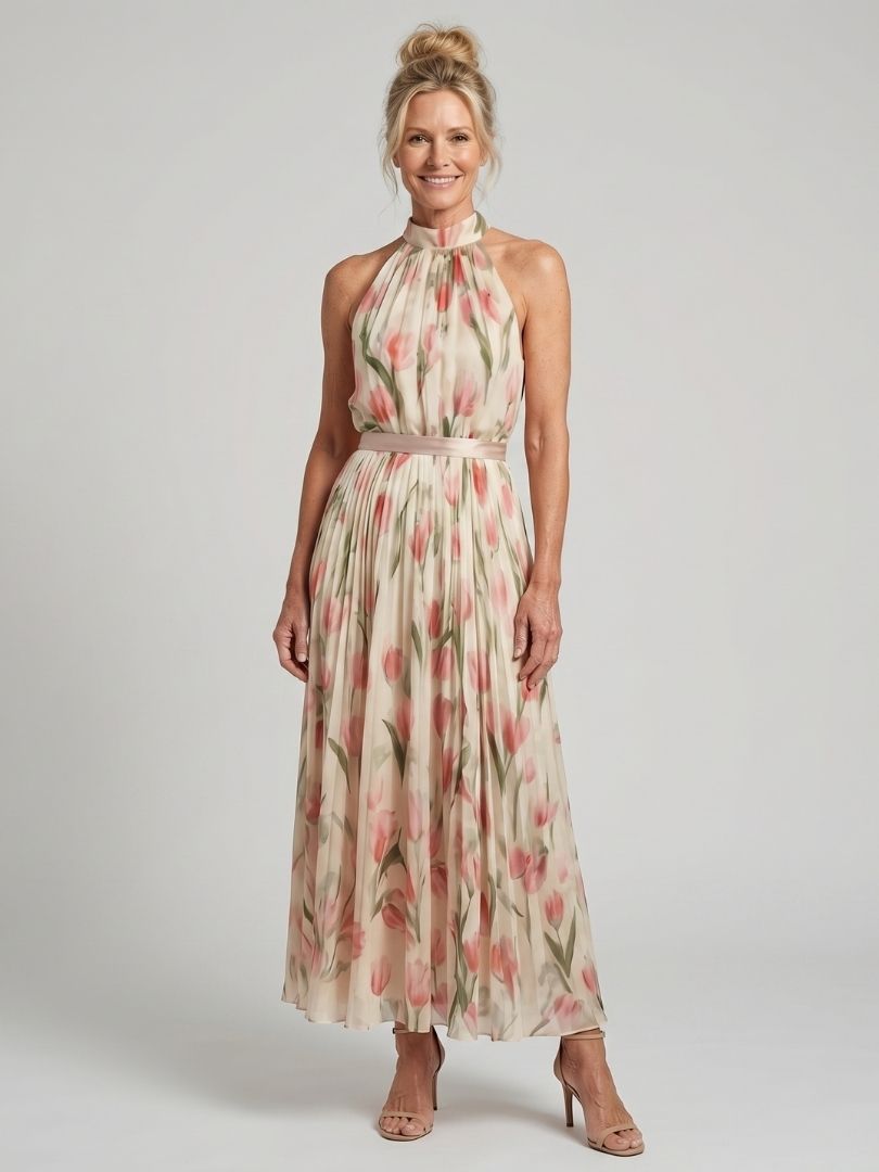 Kinga | Robe midi à encolure halterneck fleuri