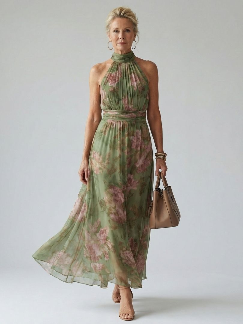 Mirelle | Robe midi à col halter