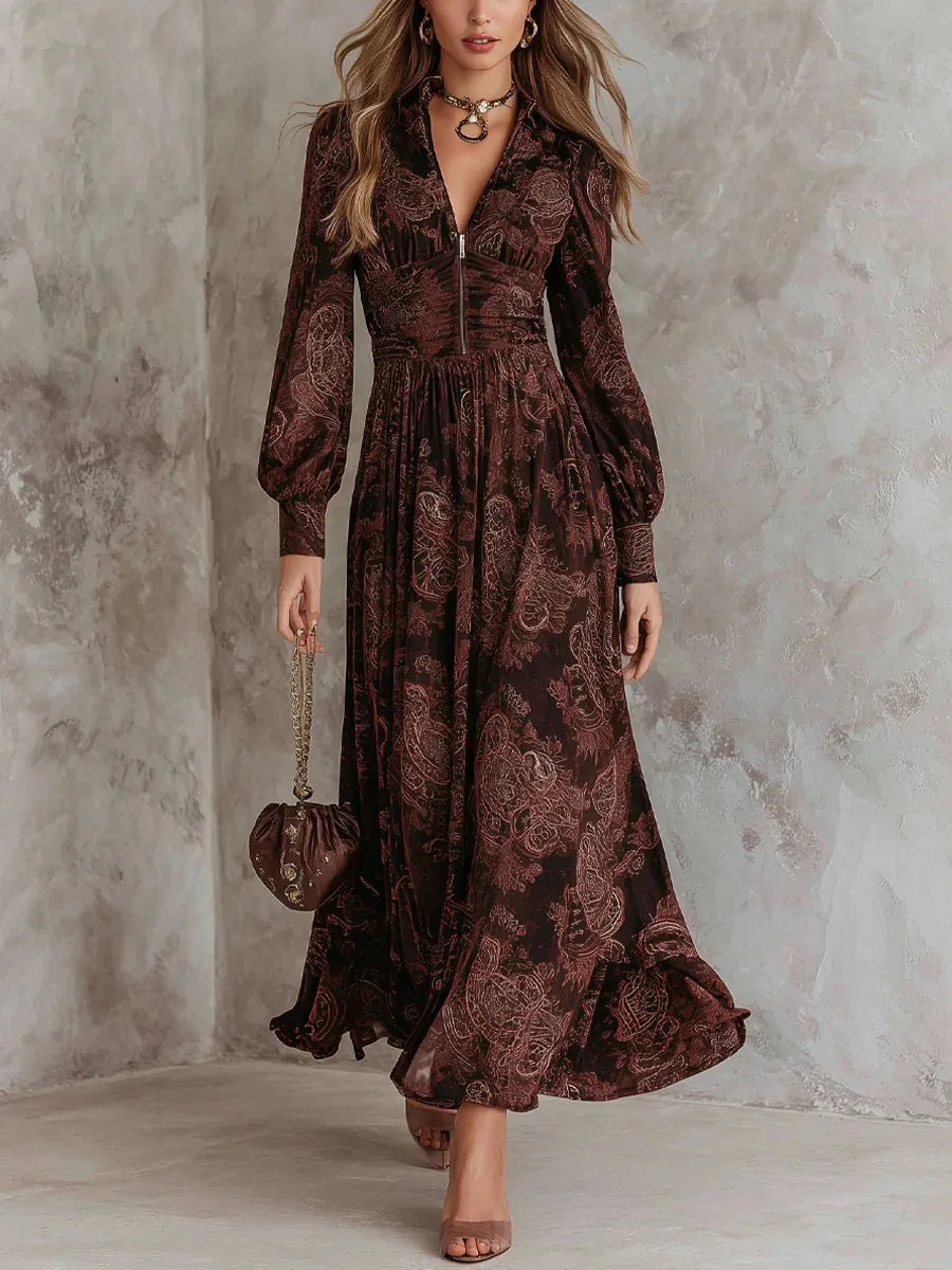 Lange jurk met elegante vintageprint
