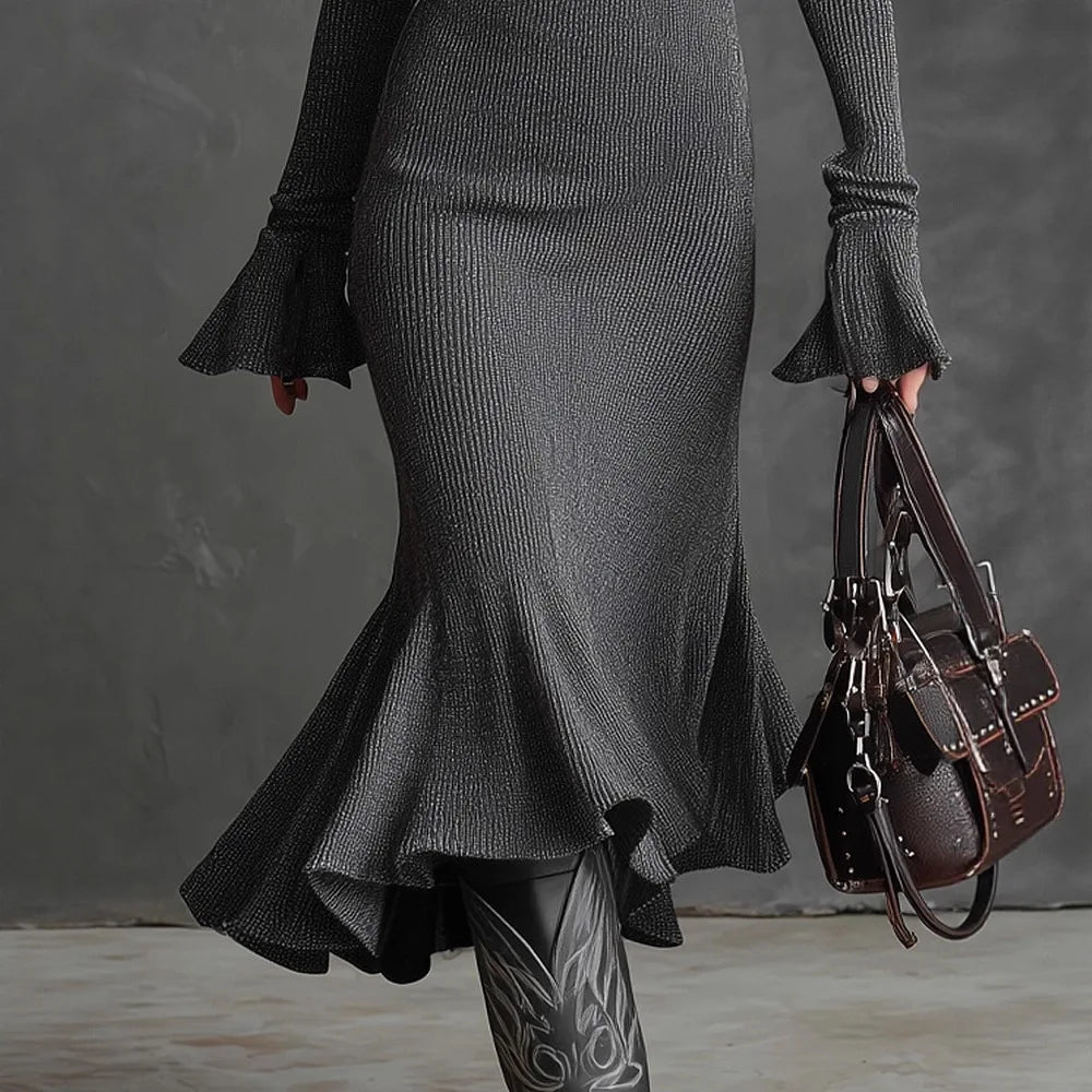 Robe côtelée sirène avec zip — Chic & audacieuse