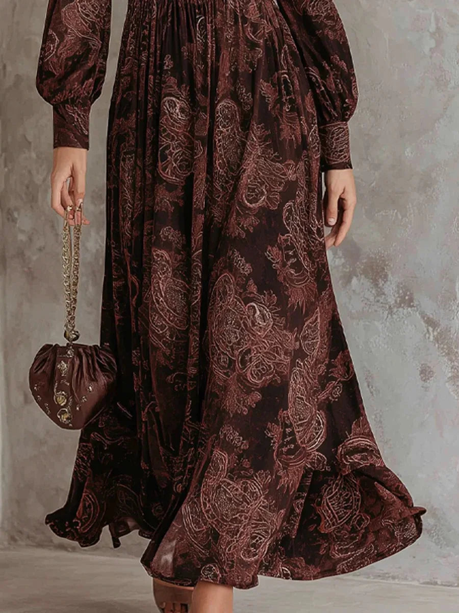 Lange jurk met elegante vintageprint