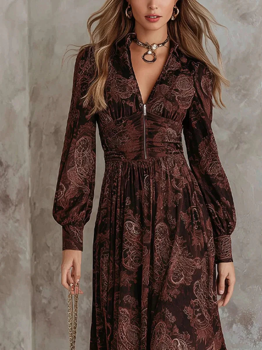 Lange jurk met elegante vintageprint