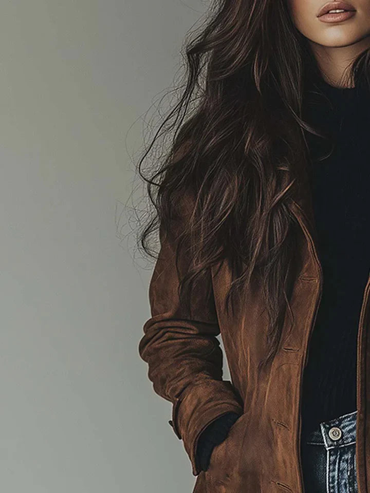 Manteau Élégant à Texture Suédée