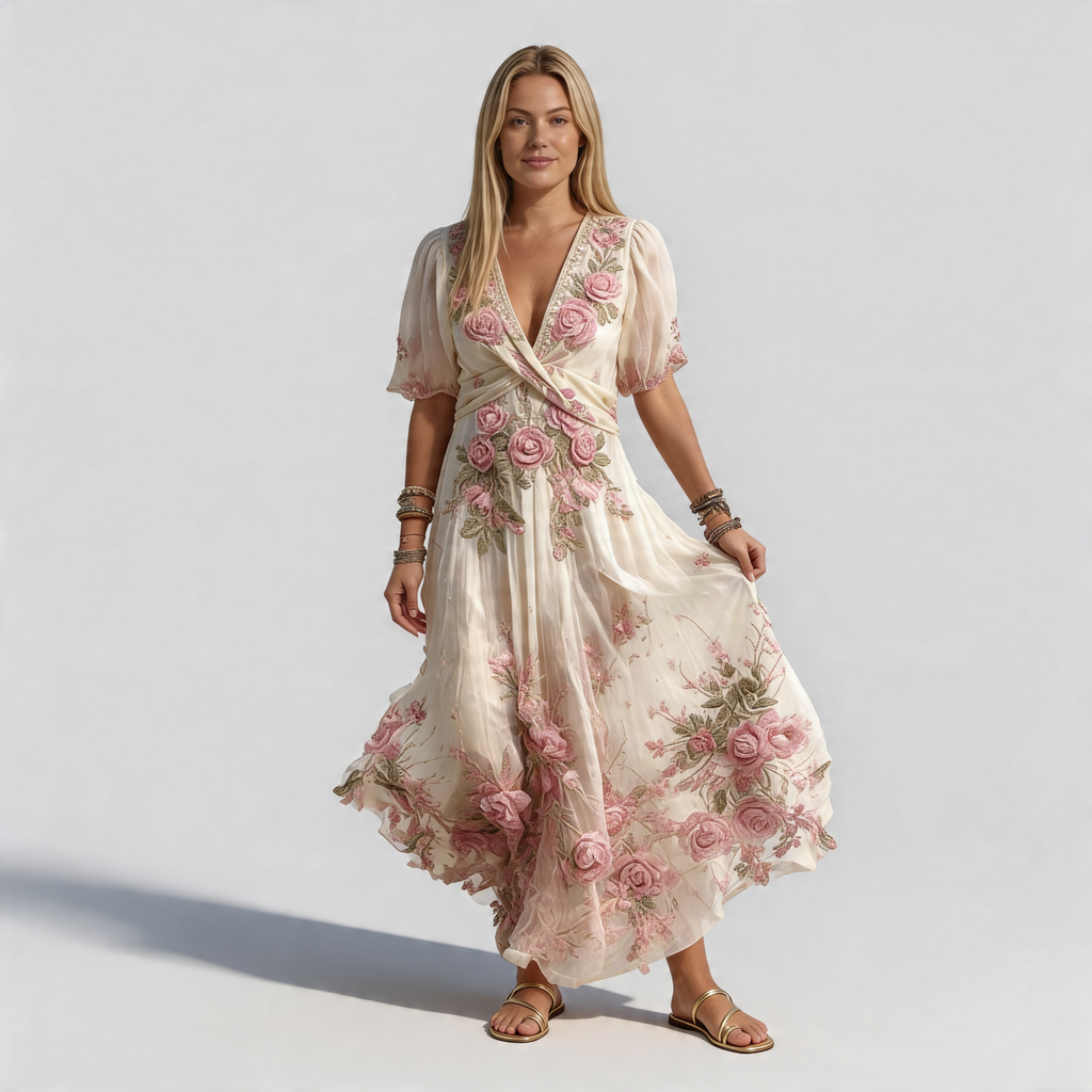 Luletta lange jurk met bloemenborduursels