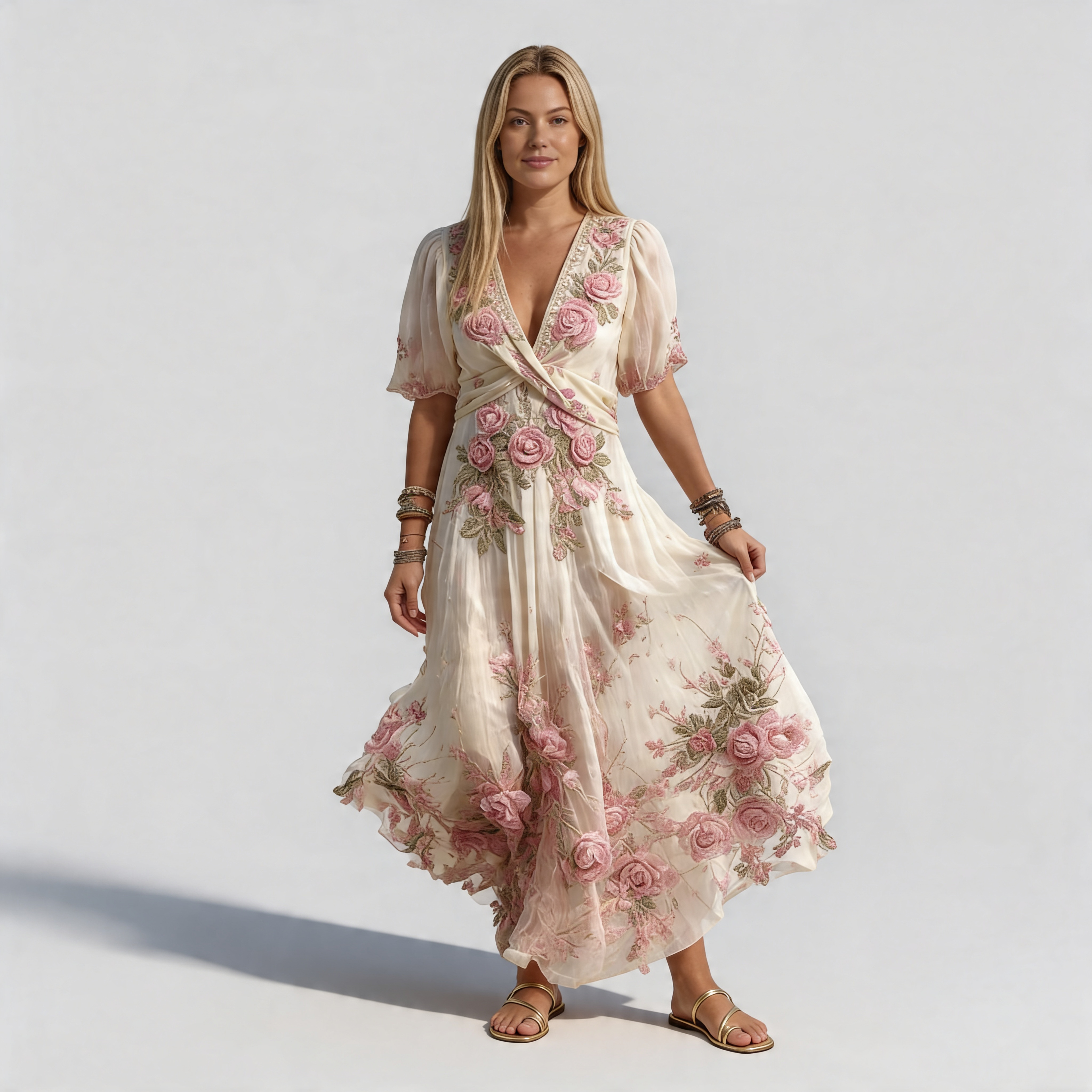 Robe longue Luletta à broderies florales